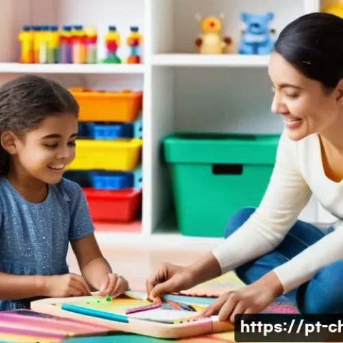 Home 32 아동상담사 교육과정 - **Prompt:** A compassionate female child psychologist, in her early 40s, with a warm smile, is gentl...