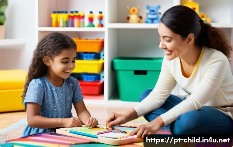 아동상담사 교육과정 - **Prompt:** A compassionate female child psychologist, in her early 40s, with a warm smile, is gentl...