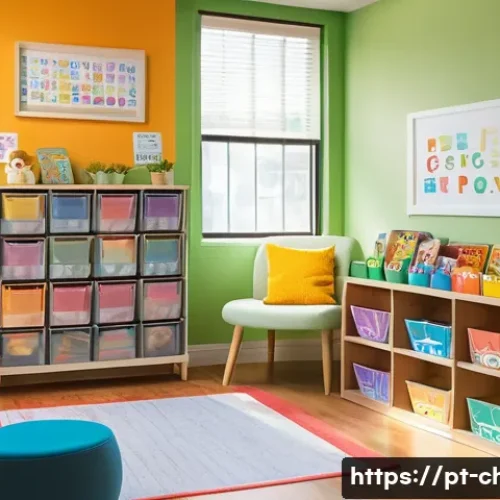 Home 30 아동상담사 직무 성격 - A warm and inviting therapy room designed for child counseling, featuring colorful walls with educat...