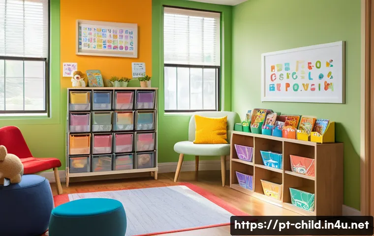 아동상담사 직무 성격 - A warm and inviting therapy room designed for child counseling, featuring colorful walls with educat...